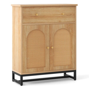 Accent Floor Storage Cabinet with Rattan Doors and Drawer-Natural - Color: Natural