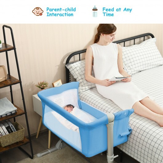Travel Portable Baby Bed Side Sleeper Bassinet Crib with Carrying Bag-Blue - Color: Blue - Image 4