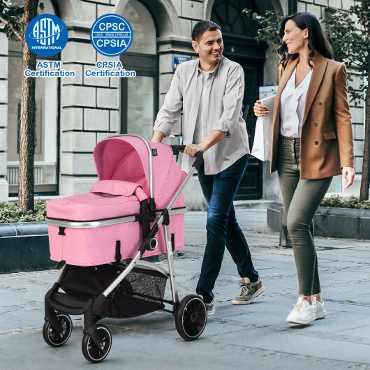 2-in-1 Convertible Baby Stroller with Reversible Seat-Pink - Color: Pink - Image 2