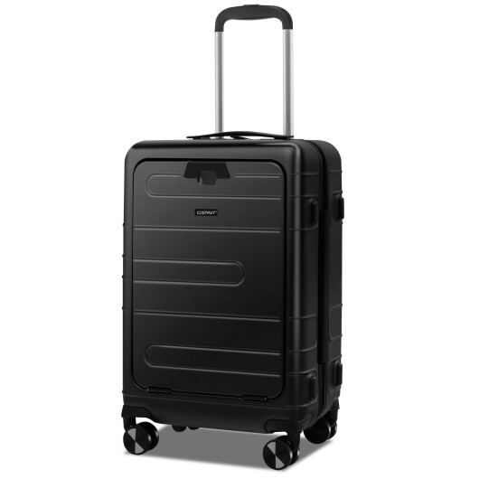 20 Inch Carry-on Luggage PC Hardside Suitcase TSA Lock with Front Pocket and USB Port-Black - Color: Black