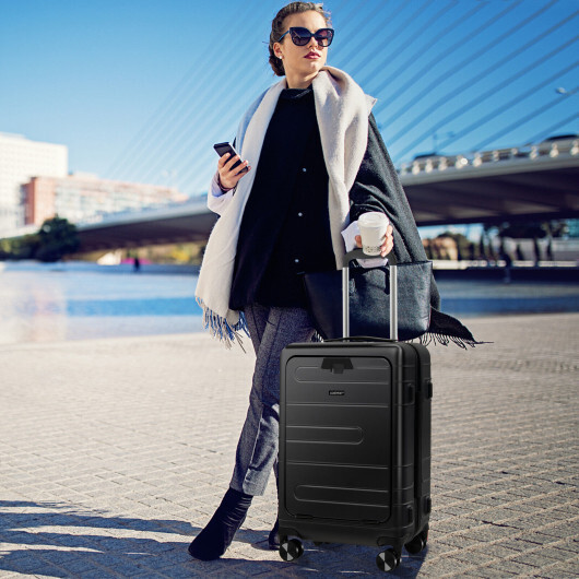20 Inch Carry-on Luggage PC Hardside Suitcase TSA Lock with Front Pocket and USB Port-Black - Color: Black - Image 2