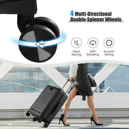 20 Inch Carry-on Luggage PC Hardside Suitcase TSA Lock with Front Pocket and USB Port-Black - Color: Black - Image 5