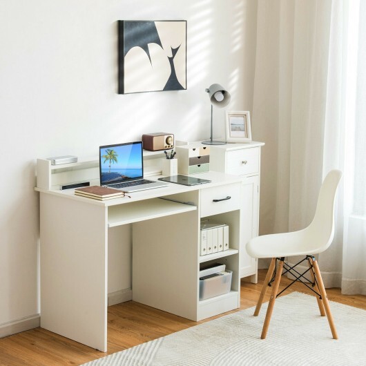 Study Laptop Table with Drawer and Keyboard Tray-White - Color: White - Image 2
