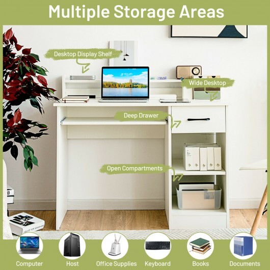 Study Laptop Table with Drawer and Keyboard Tray-White - Color: White - Image 3