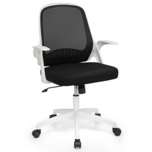 Adjustable Mesh Office Chair Rolling Computer Desk Chair with Flip-up Armrest-White - Color: White