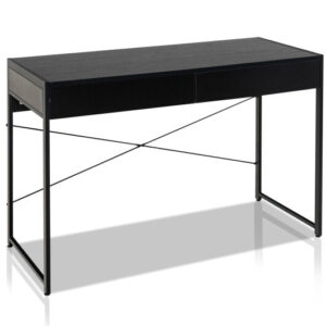 2-Drawer Home Office Desk with Steel Frame-Black - Color: Black