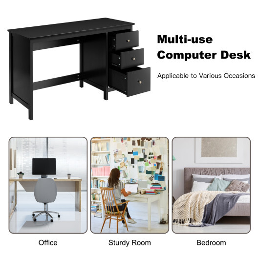 3-Drawer Home Office Study Computer Desk with Spacious Desktop-Black - Color: Black - Image 3