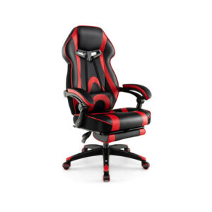 Gaming Chair Racing Style Swivel Chair with Footrest and Adjustable Lumbar Pillow-Red - Color: Red