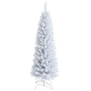 Slim Artificial Christmas Pencil Tree with PVC Needles and Folding Metal Stand-5' - Color: White - Size: 5 ft
