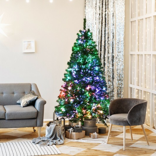 6 Feet Pre-lit Fiber Optic Artificial Christmas Tree with 617 Branch Tips - Color: Green - Size: 6 ft - Image 2