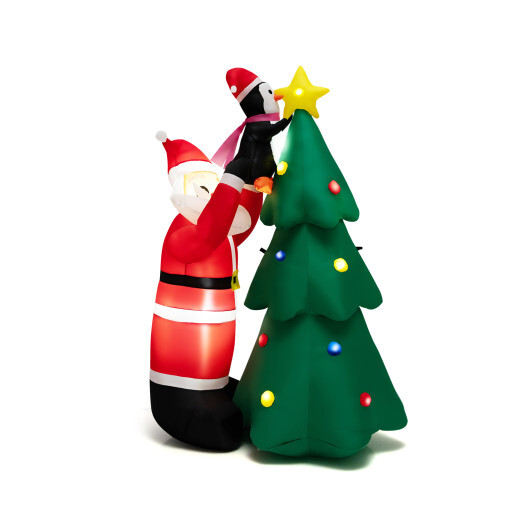 6 Feet Inflatable Christmas Tree and Santa Claus with LED and Air Blower - Color: Multicolor