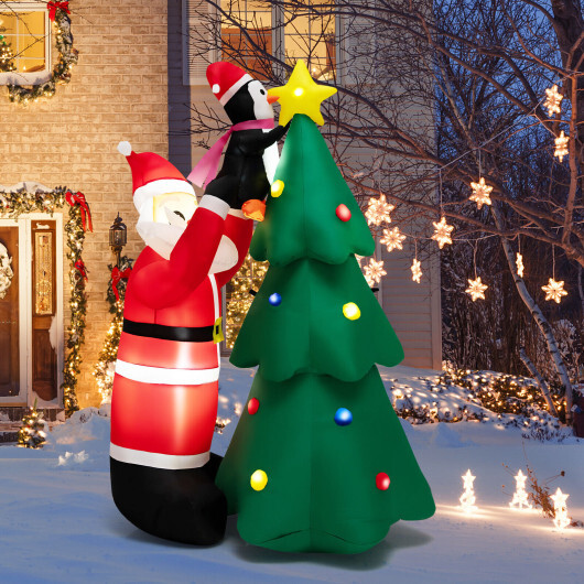 6 Feet Inflatable Christmas Tree and Santa Claus with LED and Air Blower - Color: Multicolor - Image 2
