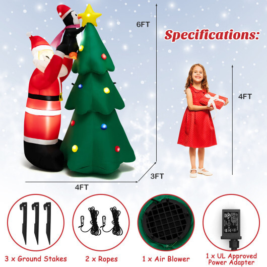 6 Feet Inflatable Christmas Tree and Santa Claus with LED and Air Blower - Color: Multicolor - Image 4