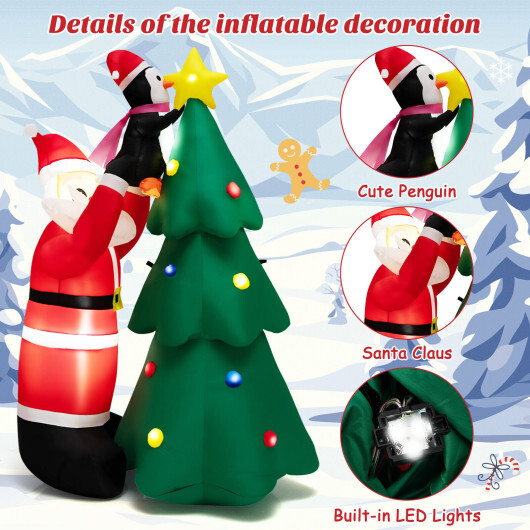 6 Feet Inflatable Christmas Tree and Santa Claus with LED and Air Blower - Color: Multicolor - Image 5