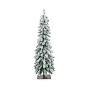 4 Feet Pre-Lit Artificial Christmas Tree Snow-Flocked Slim Pencil Xmas Decor - Color: White - Size: 4 ft