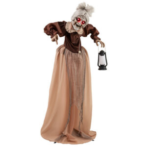 Life-Size Halloween Animatronic Moving and Talking Old Lady Hag Prop - Color: Brown