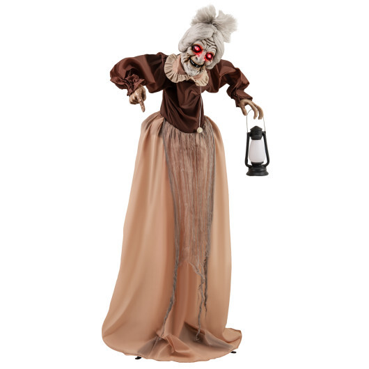 Life-Size Halloween Animatronic Moving and Talking Old Lady Hag Prop - Color: Brown