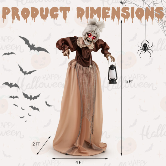 Life-Size Halloween Animatronic Moving and Talking Old Lady Hag Prop - Color: Brown - Image 4
