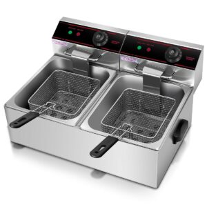 3400W Dual Tank Electric Countertop Deep Fryer - Color: Silver