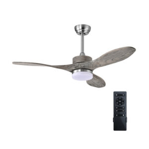 48 Inch Wood Ceiling Fan with LED Lights and 6 Speed Levels - Color: Silver