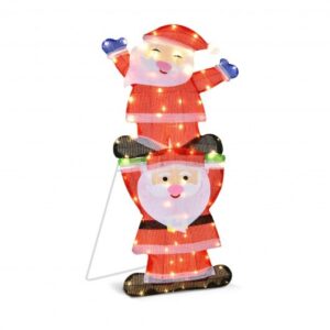 LED Double Santa Yard Christmas Decoration with String Lights and Stakes - Color: Red