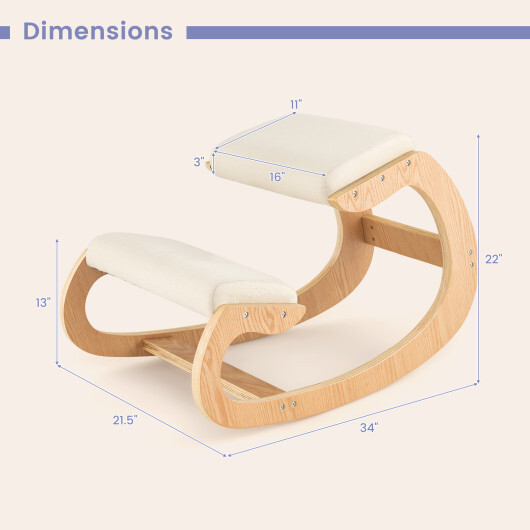 Wooden Rocking Chair with Comfortable Padded Seat Cushion and Knee Support-Beige - Color: Beige - Image 4