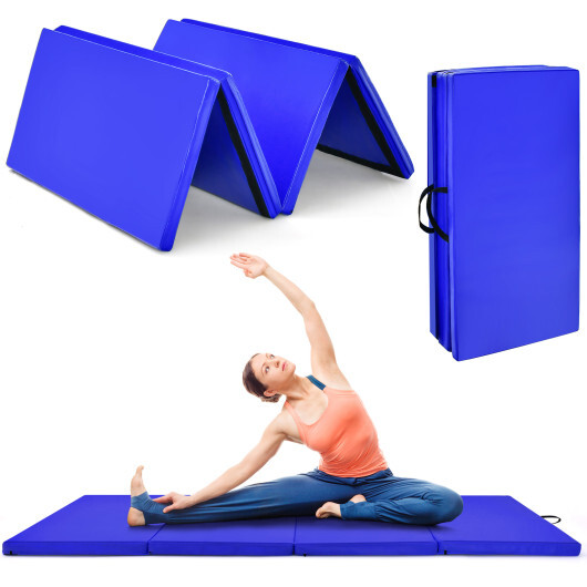 4-Panel Folding Gymnastics Mat with Carrying Handles for Home Gym-Navy - Color: Navy - Image 4