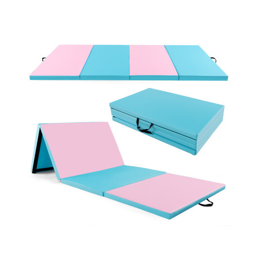 4-Panel PU Leather Folding Exercise Mat with Carrying Handles-Pink & Blue - Color: Pink & Blue - Image 4