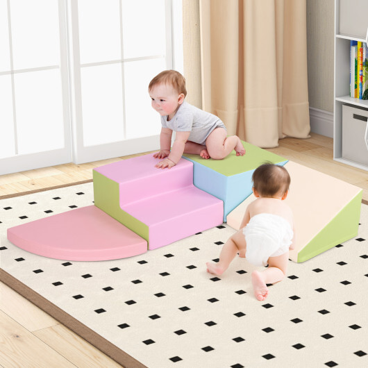 4-Piece Climb and Crawl Foam Block Play Set for Infant Baby-Pink - Color: Pink - Image 3