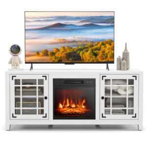 58 Inch Fireplace TV Stand with Adjustable Shelves for TVs up to 65 Inch-White - Color: White