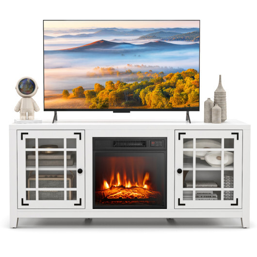 58 Inch Fireplace TV Stand with Adjustable Shelves for TVs up to 65 Inch-White - Color: White