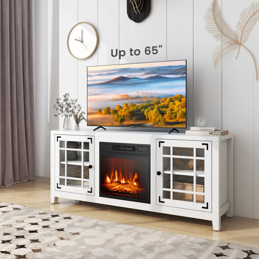 58 Inch Fireplace TV Stand with Adjustable Shelves for TVs up to 65 Inch-White - Color: White - Image 2