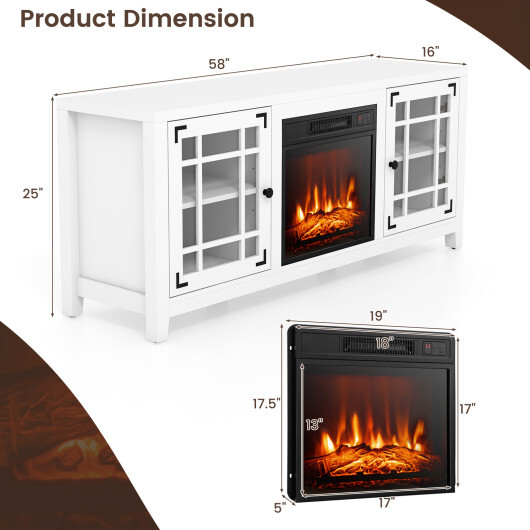 58 Inch Fireplace TV Stand with Adjustable Shelves for TVs up to 65 Inch-White - Color: White - Image 3