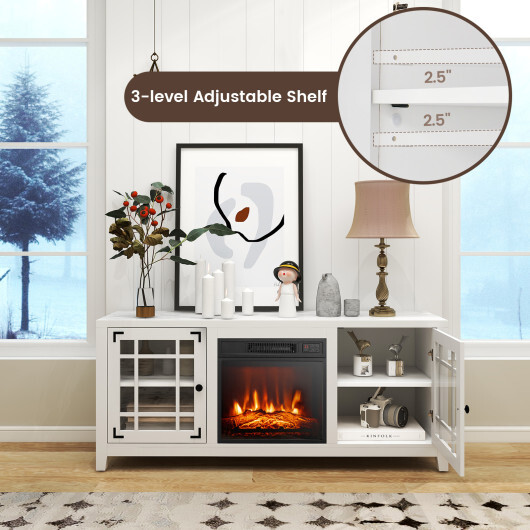58 Inch Fireplace TV Stand with Adjustable Shelves for TVs up to 65 Inch-White - Color: White - Image 4