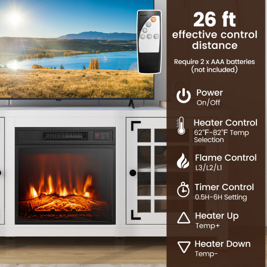 58 Inch Fireplace TV Stand with Adjustable Shelves for TVs up to 65 Inch-White - Color: White - Image 5