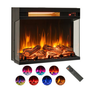 23 Inch 3-Sided Electric Fireplace 1500W Recessed Fireplace Insert-Black - Color: Black