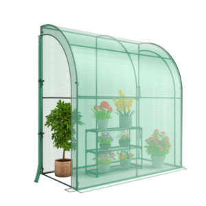 7 x 3.5 x 7 Feet Lean-to Greenhouse with Flower Rack - Color: Green