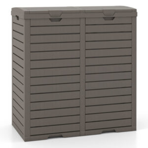 62 Gallon Outdoor Trash Can Waterproof Double Bin with Tiered Lid and Drip Tray-Coffee - Color: Coffee