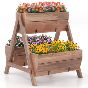 Vertical Raised Garden bed with 3 Wooden Planter Boxes-S - Color: Brown - Size: S