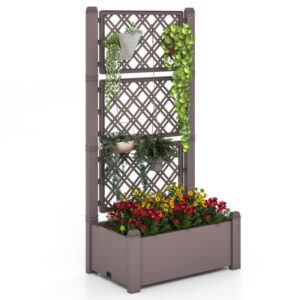 Outdoor Planter Box Self-Watering Raised Garden Bed Trellis with Water Level Indicator-Coffee - Color: Coffee