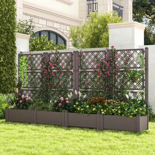 Outdoor Planter Box Self-Watering Raised Garden Bed Trellis with Water Level Indicator-Coffee - Color: Coffee - Image 5