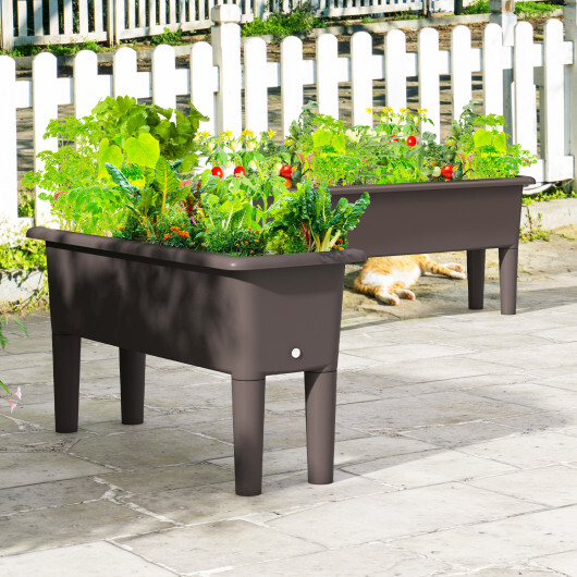 2 Pieces Raised Garden Beds Self-Watering Planter Box with Detachable Legs and Drainage Hole-Coffee - Color: Coffee - Image 2