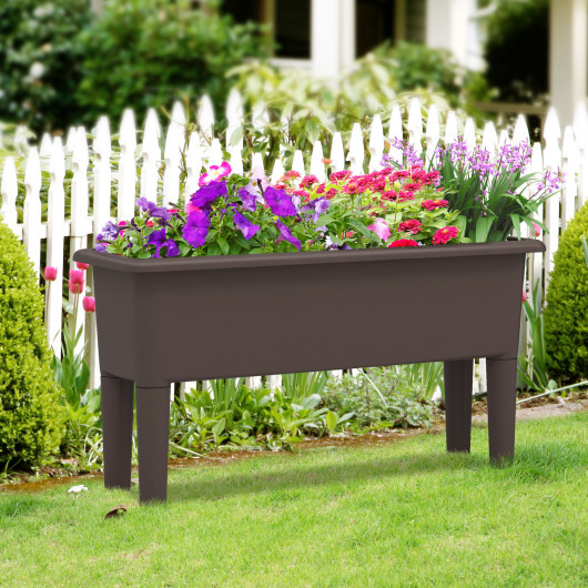 2 Pieces Raised Garden Beds Self-Watering Planter Box with Detachable Legs and Drainage Hole-Coffee - Color: Coffee - Image 3