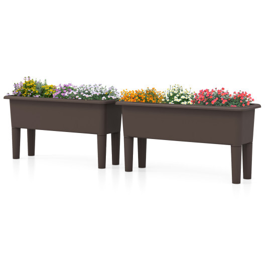 2 Pieces Raised Garden Beds Self-Watering Planter Box with Detachable Legs and Drainage Hole-Coffee - Color: Coffee - Image 4