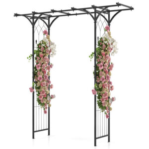 6.8 Feet Garden Arbor with Trellises for Climbing Plant Vine Rose - Color: Black