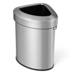 60L Stainless Corner Steel Trash Bin with Lid and Anti-slip Bottom-Silver - Color: Silver