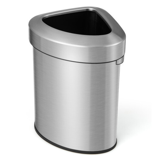 60L Stainless Corner Steel Trash Bin with Lid and Anti-slip Bottom-Silver - Color: Silver