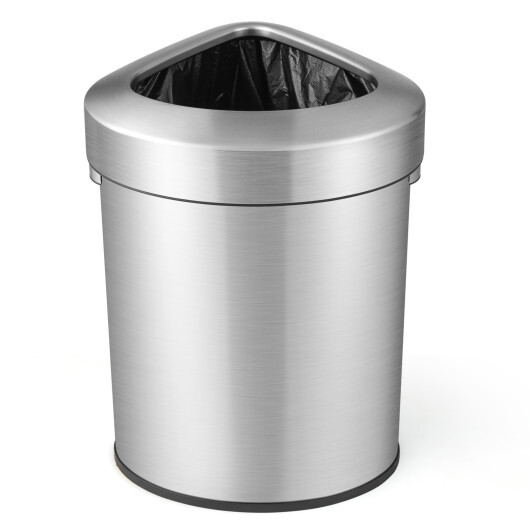 60L Stainless Corner Steel Trash Bin with Lid and Anti-slip Bottom-Silver - Color: Silver - Image 4