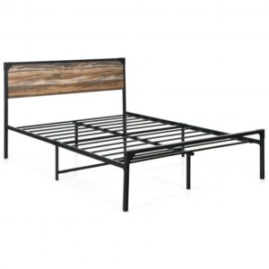 Platform Full/Queen Bed with Rustic Headboard and Footboard-Queen Size - Color: Black - Size: Queen Size