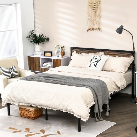 Platform Full/Queen Bed with Rustic Headboard and Footboard-Queen Size - Color: Black - Size: Queen Size - Image 2